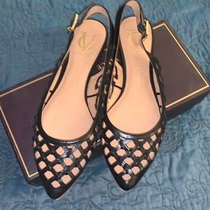 Black Leather pointy toe sling back shoes